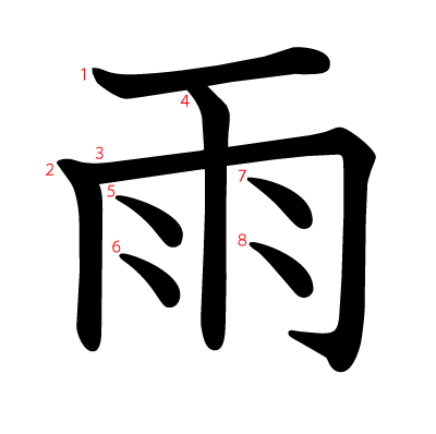 雨の教科書体(筆順付き)