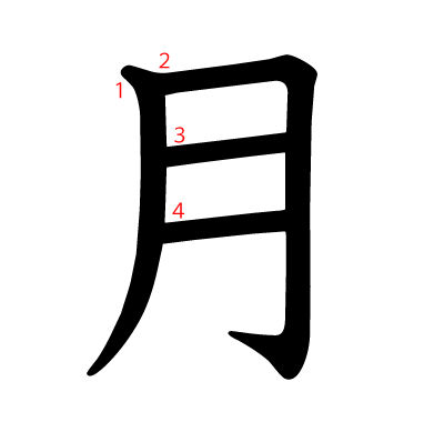 月の教科書体(筆順付き)