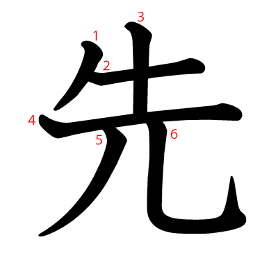 先の教科書体(筆順付き)