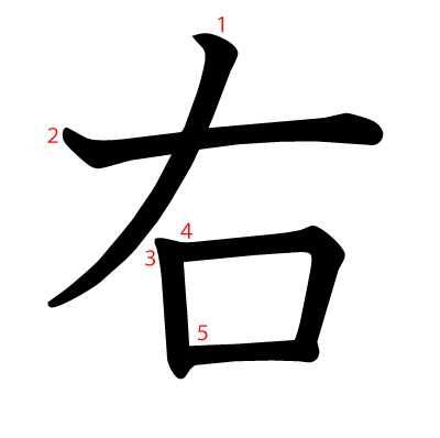 右の教科書体(筆順付き)