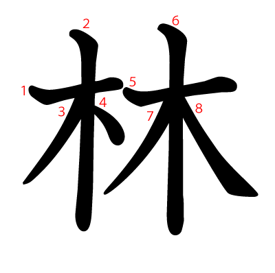 林の教科書体(筆順付き)