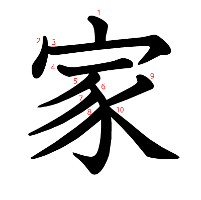 家の教科書体(筆順付き)