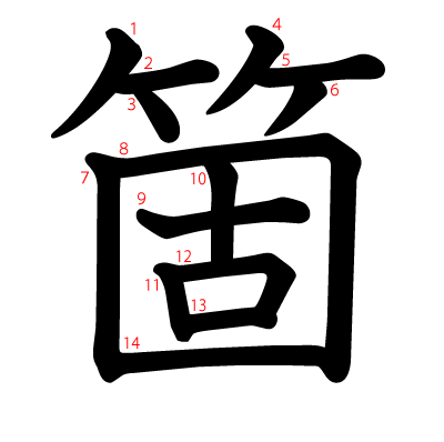 箇の教科書体(筆順付き)