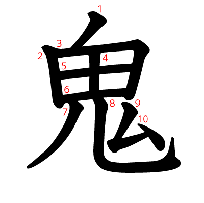 鬼の教科書体(筆順付き)