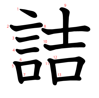 詰の教科書体(筆順付き)