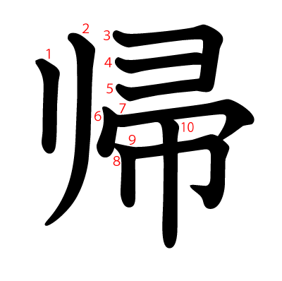 帰の教科書体(筆順付き)