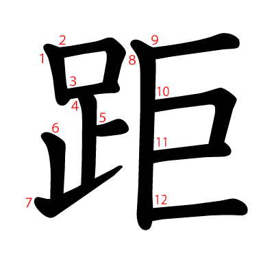 距の教科書体(筆順付き)