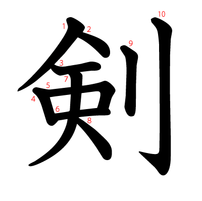 剣の教科書体(筆順付き)