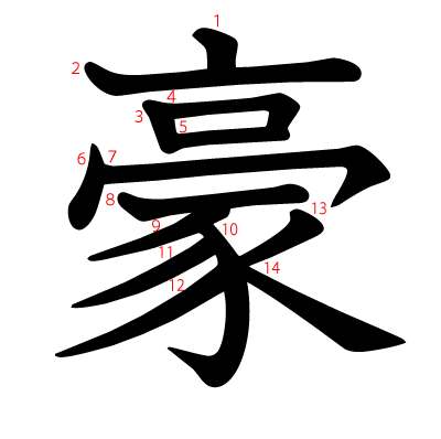 豪の教科書体(筆順付き)