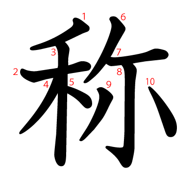 称の教科書体(筆順付き)