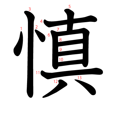 慎の教科書体(筆順付き)