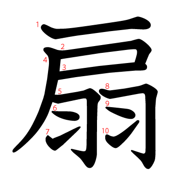 扇の教科書体(筆順付き)