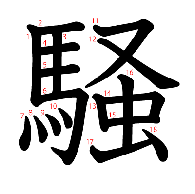 騒の教科書体(筆順付き)