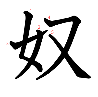 奴の教科書体(筆順付き)