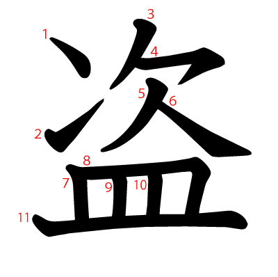 盗の教科書体(筆順付き)