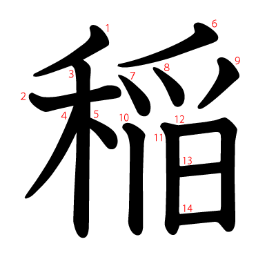 稲の教科書体(筆順付き)