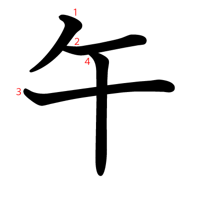 午の教科書体(筆順付き)