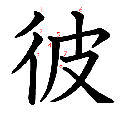 彼の教科書体(筆順付き)