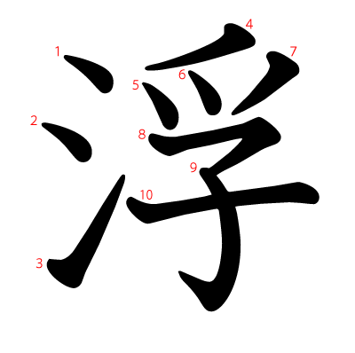 浮の教科書体(筆順付き)