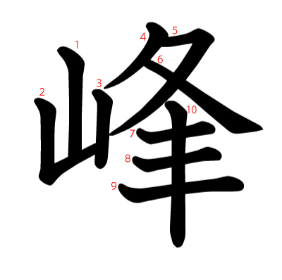 峰の教科書体(筆順付き)