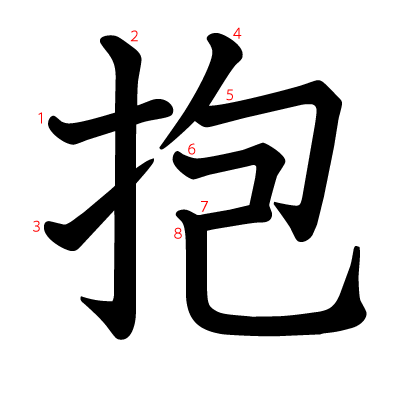 抱の教科書体(筆順付き)