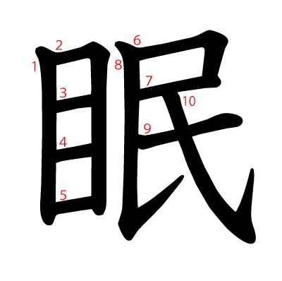 眠の教科書体(筆順付き)