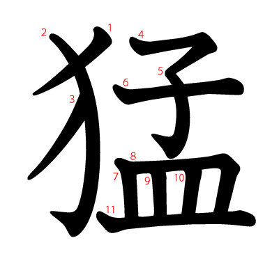 猛の教科書体(筆順付き)