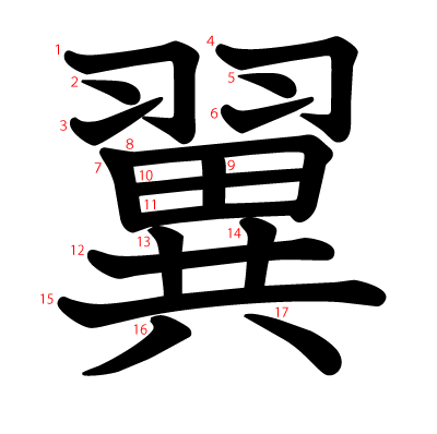 翼の教科書体(筆順付き)