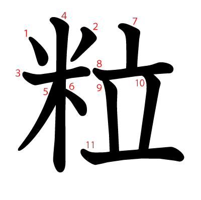 粒の教科書体(筆順付き)