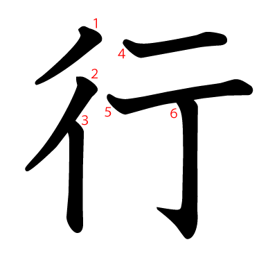 行の教科書体(筆順付き)