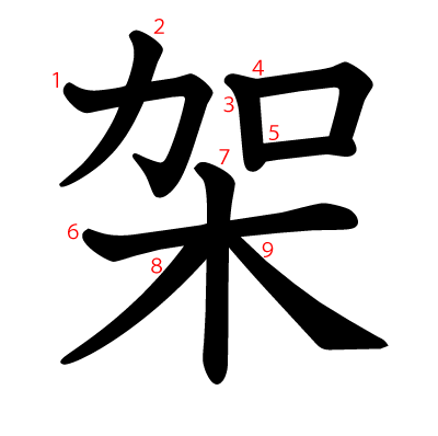 架の教科書体(筆順付き)