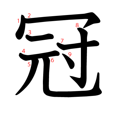 冠の教科書体(筆順付き)