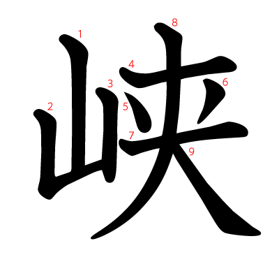 峡の教科書体(筆順付き)