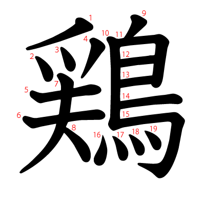 鶏の教科書体(筆順付き)