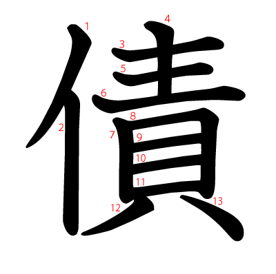 債の教科書体(筆順付き)