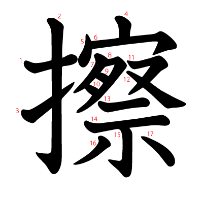 擦の教科書体(筆順付き)