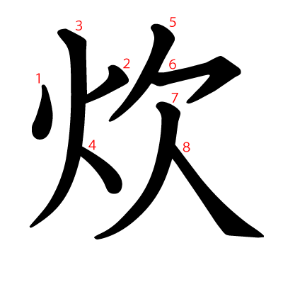 炊の教科書体(筆順付き)