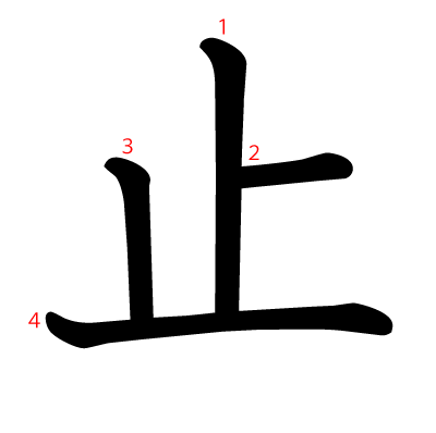 止の教科書体(筆順付き)