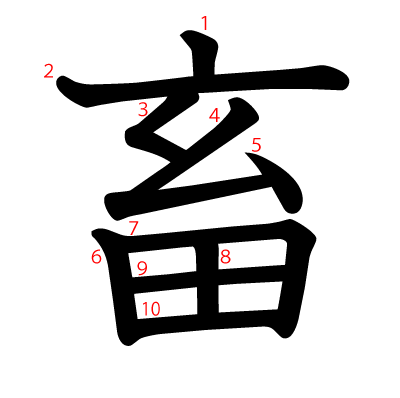 畜の教科書体(筆順付き)