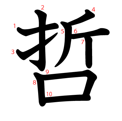 哲の教科書体(筆順付き)