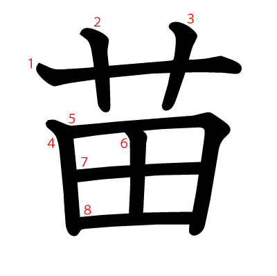 苗の教科書体(筆順付き)