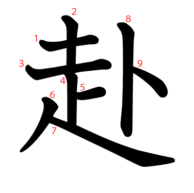 赴の教科書体(筆順付き)