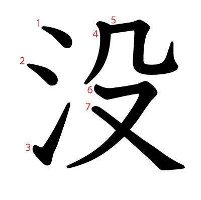 没の教科書体(筆順付き)