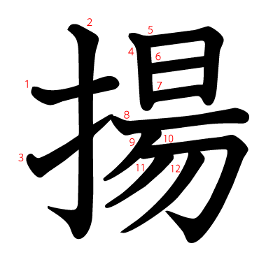 揚の教科書体(筆順付き)