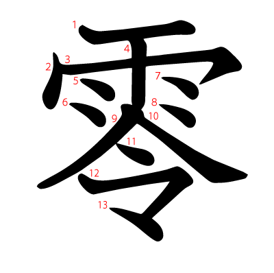 零の教科書体(筆順付き)