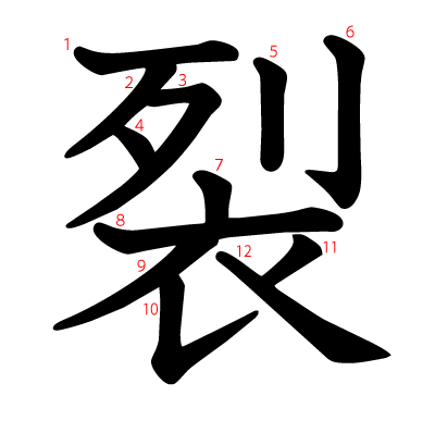 裂の教科書体(筆順付き)