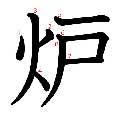 炉の教科書体(筆順付き)