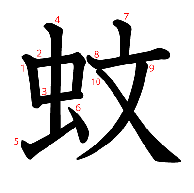 蚊の教科書体(筆順付き)