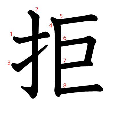 拒の教科書体(筆順付き)