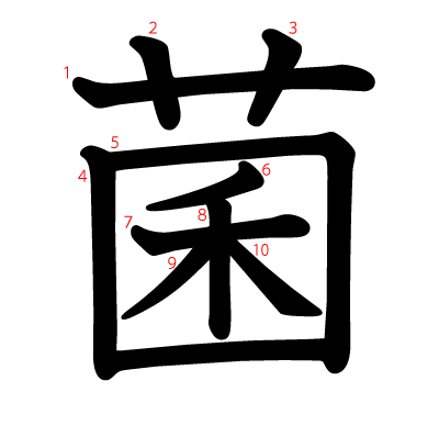 菌の教科書体(筆順付き)